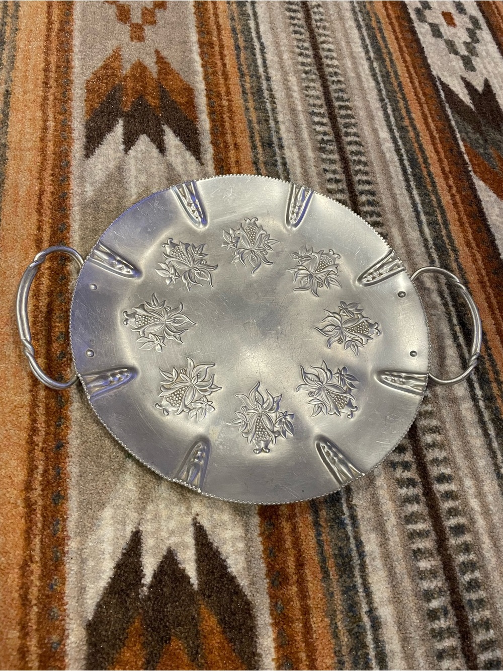 Farber and Shlevin Vintage Alluminum Round Floral Tray